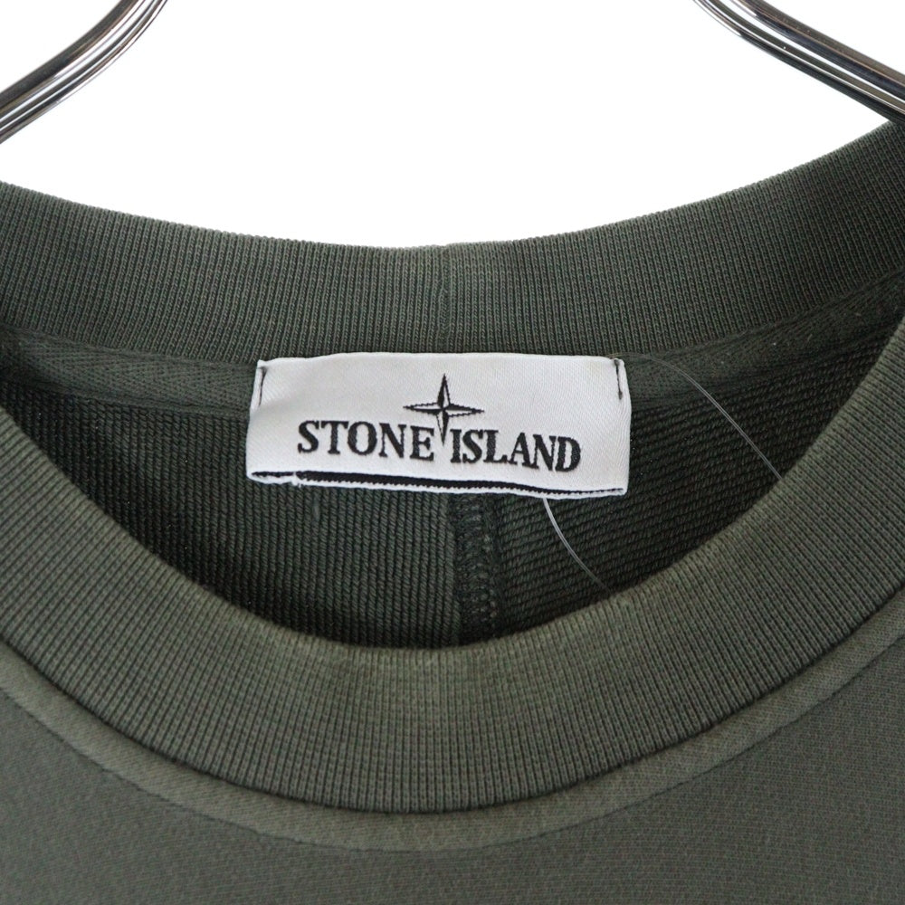 STONE ISLAND(ストーンアイランド) 24SS ワッペンロゴ ナイロン切替 クルーネック スウェット トレーナー カーキ 801560154