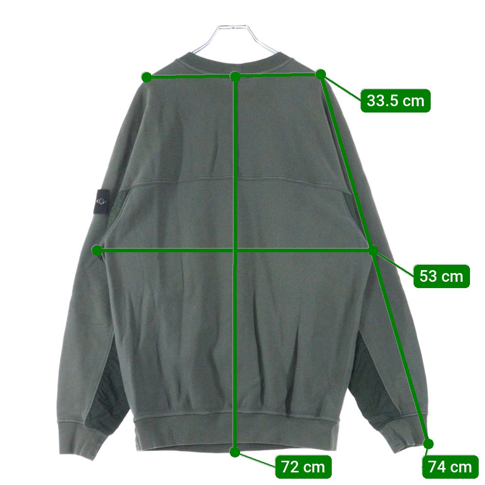 STONE ISLAND(ストーンアイランド) 24SS ワッペンロゴ ナイロン切替 クルーネック スウェット トレーナー カーキ 801560154