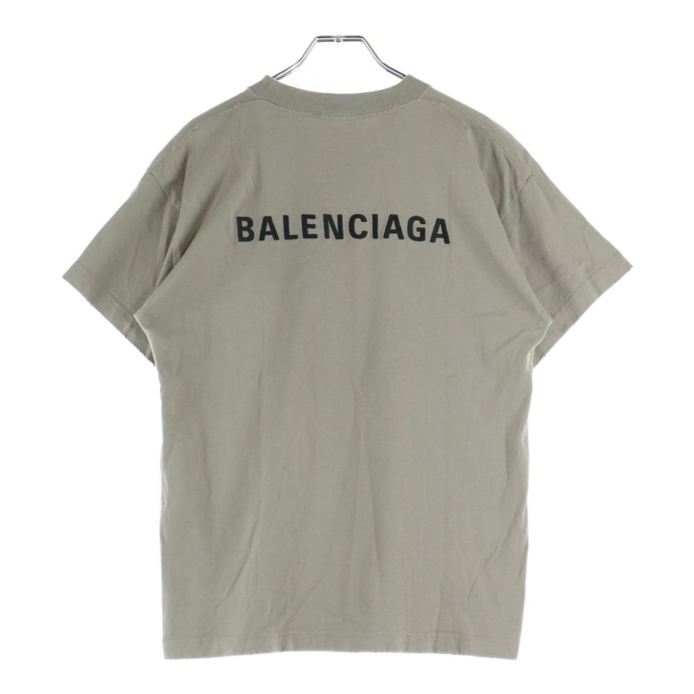 BALENCIAGA(バレンシアガ) ロゴ刺繍 ダメージ加工 クルーネック 半袖Tシャツ カットソー グレー 612965 TOVJ8