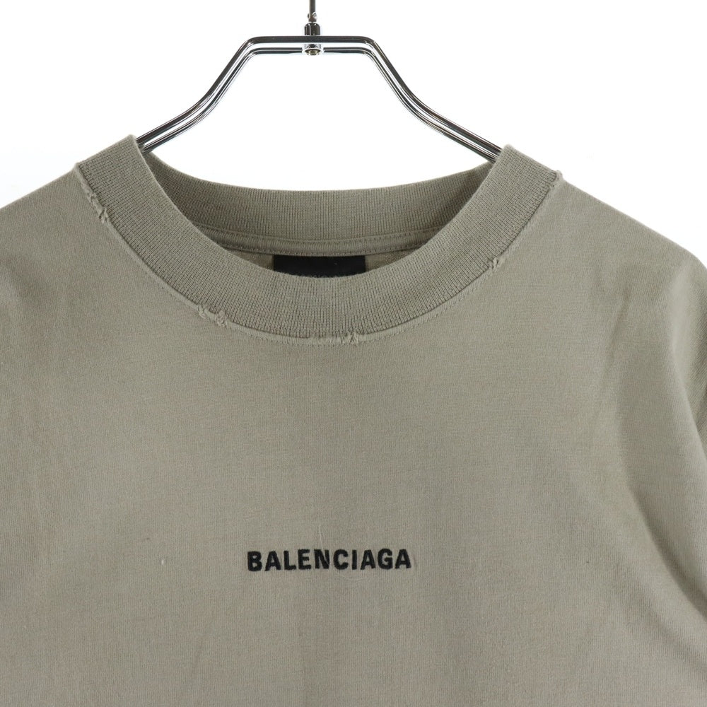 BALENCIAGA(バレンシアガ) ロゴ刺繍 ダメージ加工 クルーネック 半袖Tシャツ カットソー グレー 612965 TOVJ8