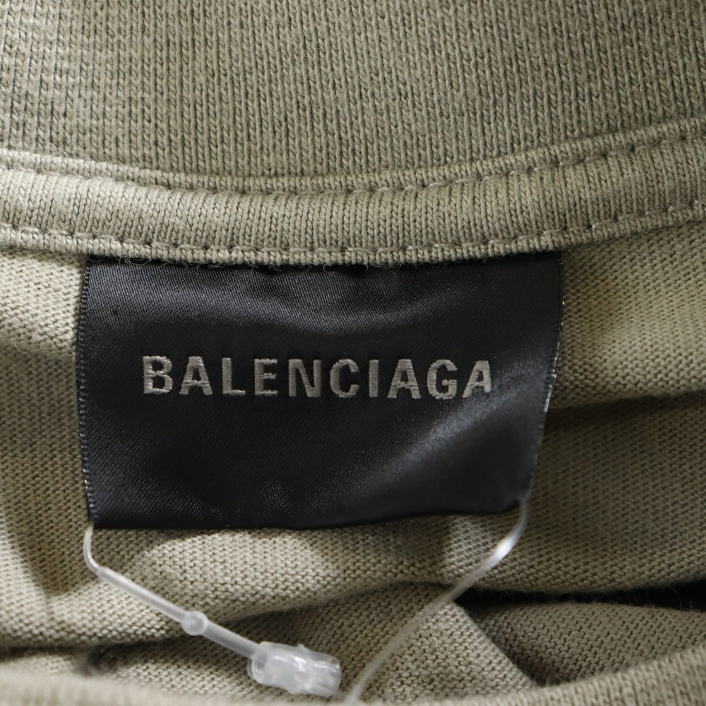BALENCIAGA(バレンシアガ) ロゴ刺繍 ダメージ加工 クルーネック 半袖Tシャツ カットソー グレー 612965 TOVJ8