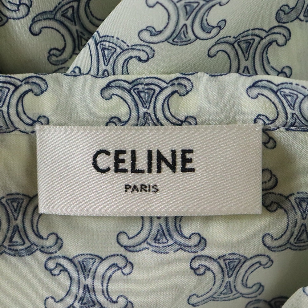CELINE(セリーヌ) 22SS トリオンフ 総柄 シルク クレープデシン リボン 半袖シャツ ブラウス ホワイト レディース 2B553632P