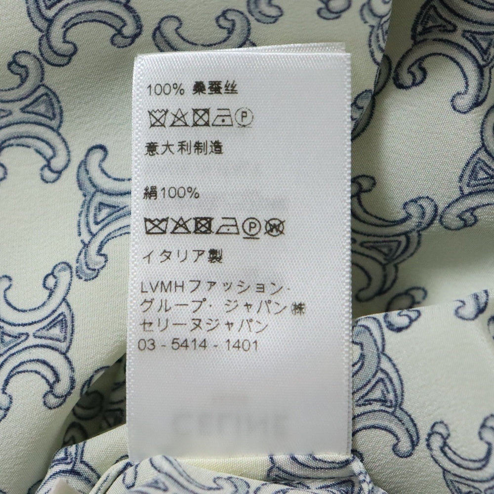 CELINE(セリーヌ) 22SS トリオンフ 総柄 シルク クレープデシン リボン 半袖シャツ ブラウス ホワイト レディース 2B553632P