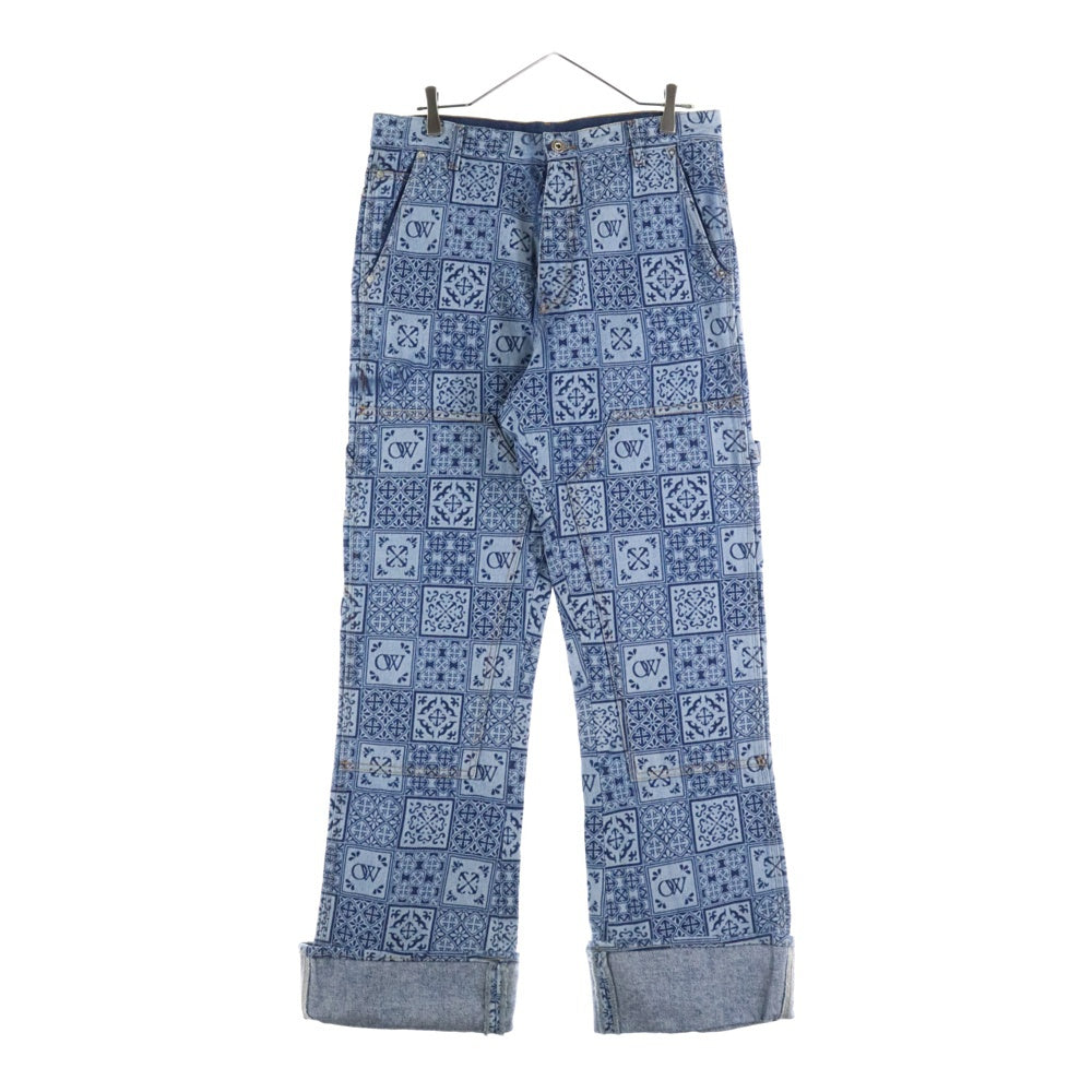 OFF-WHITE(オフホワイト) 23AW Blue Flared Jeans In Maiolica Print 総柄 マヨリカプリント フレアデニムパンツ インディゴ OMYA161G23DEN001