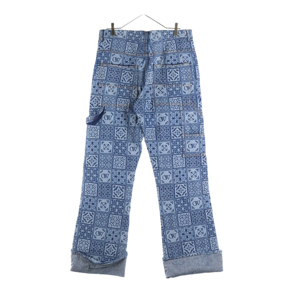 OFF-WHITE(オフホワイト) 23AW Blue Flared Jeans In Maiolica Print 総柄 マヨリカプリント フレアデニムパンツ インディゴ OMYA161G23DEN001