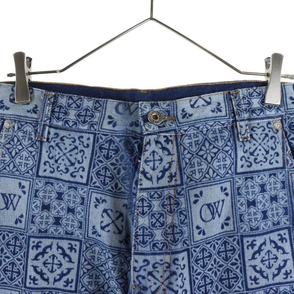 OFF-WHITE(オフホワイト) 23AW Blue Flared Jeans In Maiolica Print 総柄 マヨリカプリント フレアデニムパンツ インディゴ OMYA161G23DEN001