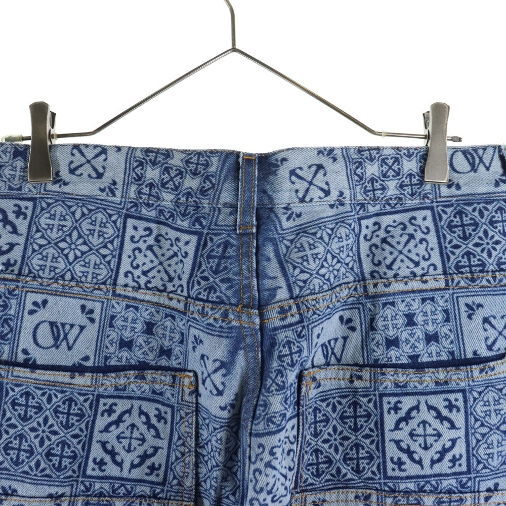 OFF-WHITE(オフホワイト) 23AW Blue Flared Jeans In Maiolica Print 総柄 マヨリカプリント フレアデニムパンツ インディゴ OMYA161G23DEN001