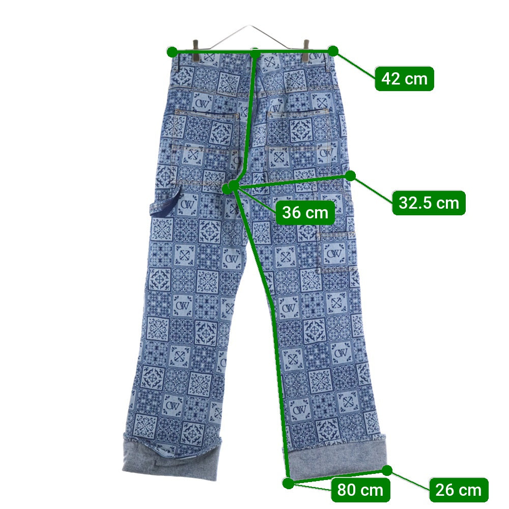 OFF-WHITE(オフホワイト) 23AW Blue Flared Jeans In Maiolica Print 総柄 マヨリカプリント フレアデニムパンツ インディゴ OMYA161G23DEN001