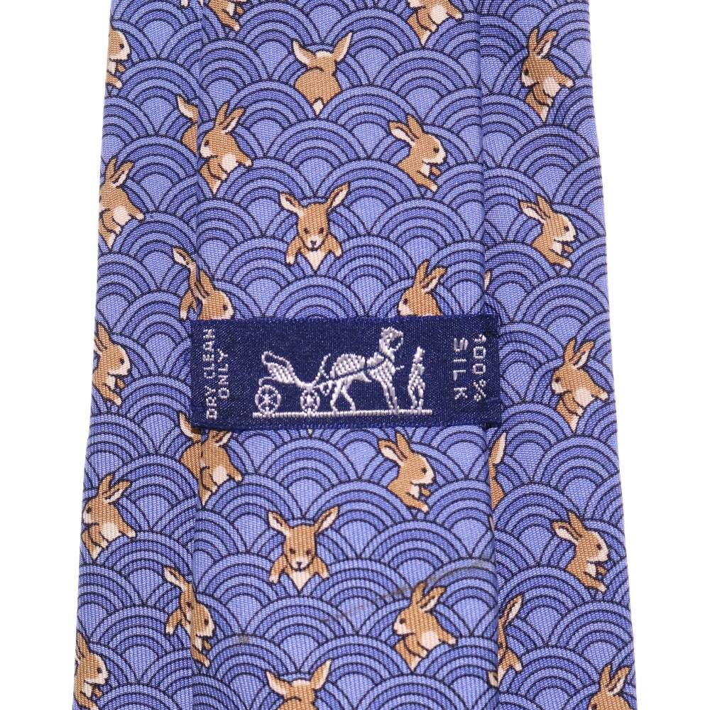 HERMES(エルメス) 総柄 ウサギ シルク ネクタイ ブルー/ベージュ