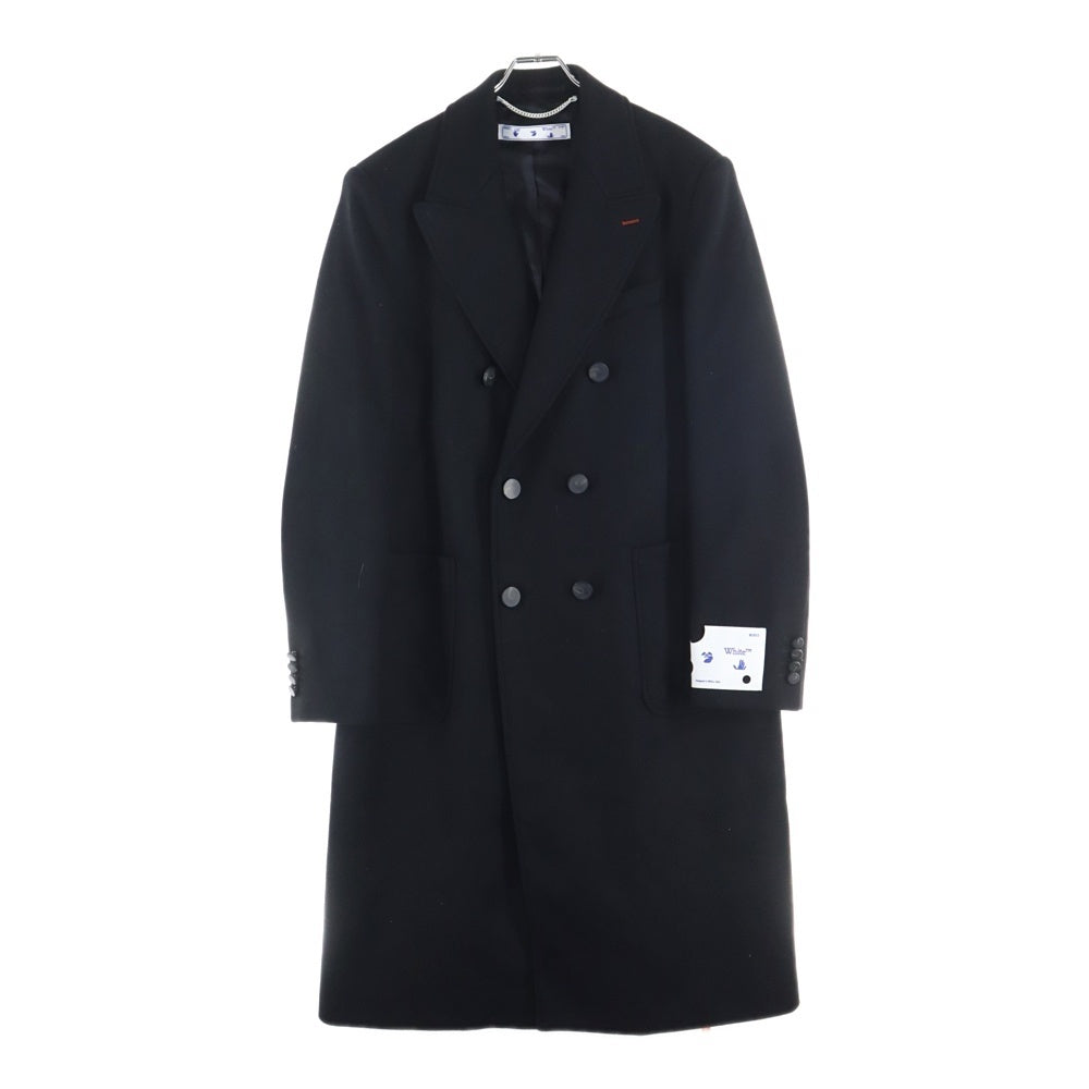 OFF-WHITE(オフホワイト) 20AW Long Double Breasted Coat ピークドラペル ウール混 ダブル ブレステッド ロング チェスターコート ブラック OMER003E20FAB0011001