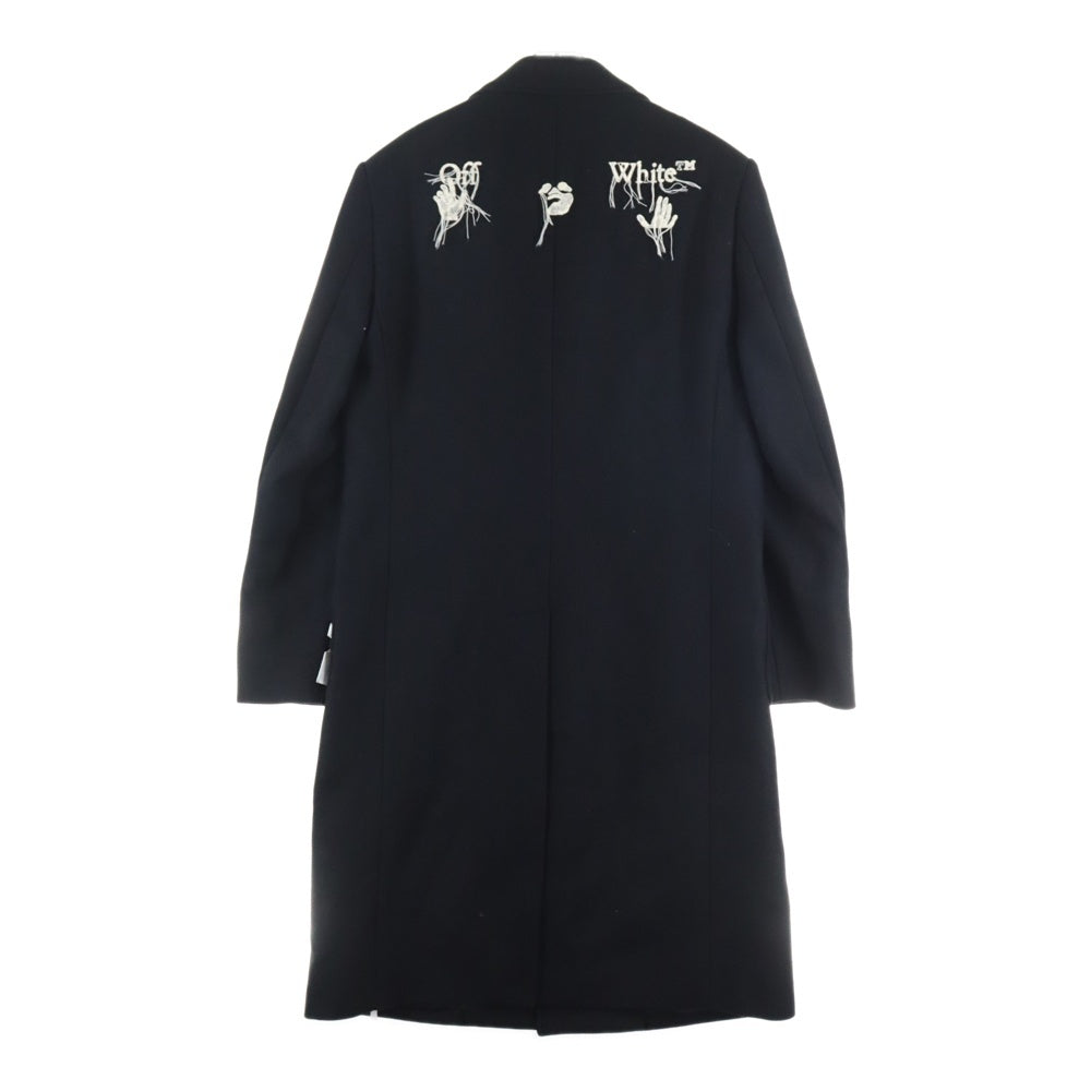 OFF-WHITE(オフホワイト) 20AW Long Double Breasted Coat ピークドラペル ウール混 ダブル ブレステッド ロング チェスターコート ブラック OMER003E20FAB0011001