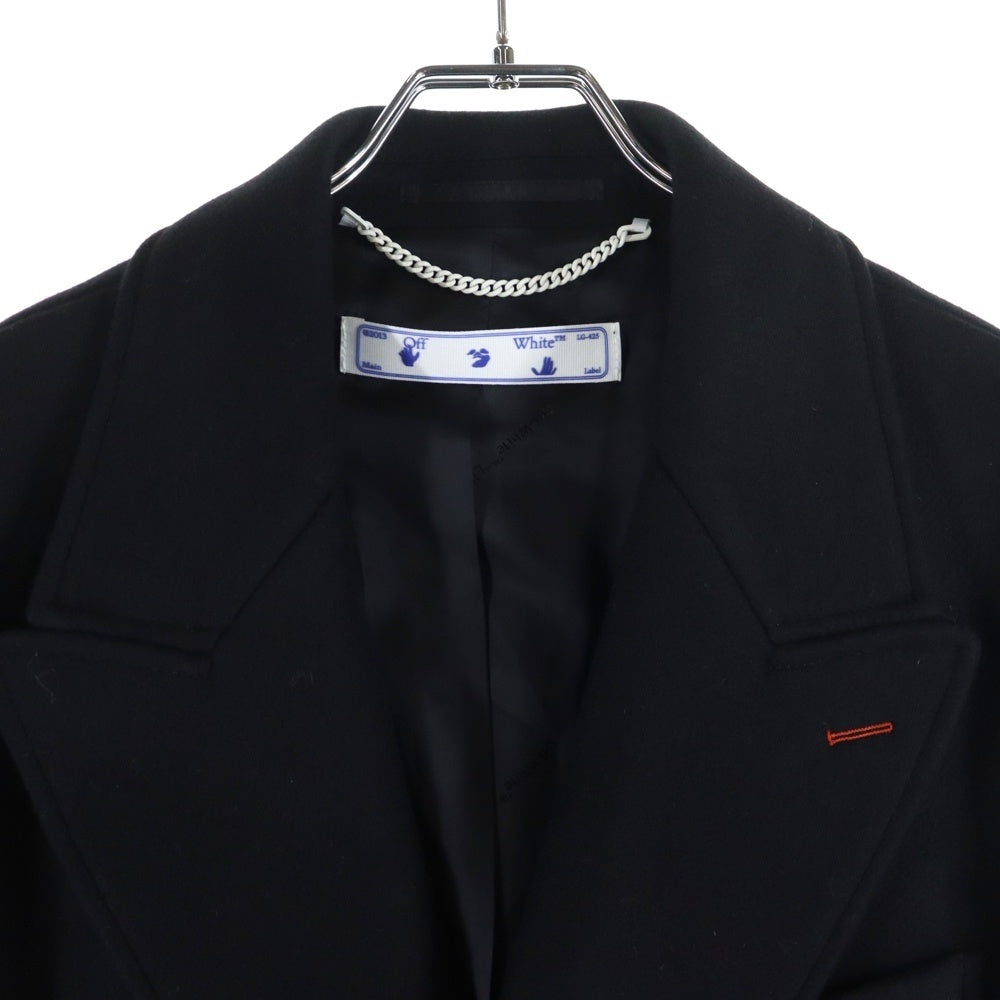 OFF-WHITE(オフホワイト) 20AW Long Double Breasted Coat ピークドラペル ウール混 ダブル ブレステッド ロング チェスターコート ブラック OMER003E20FAB0011001