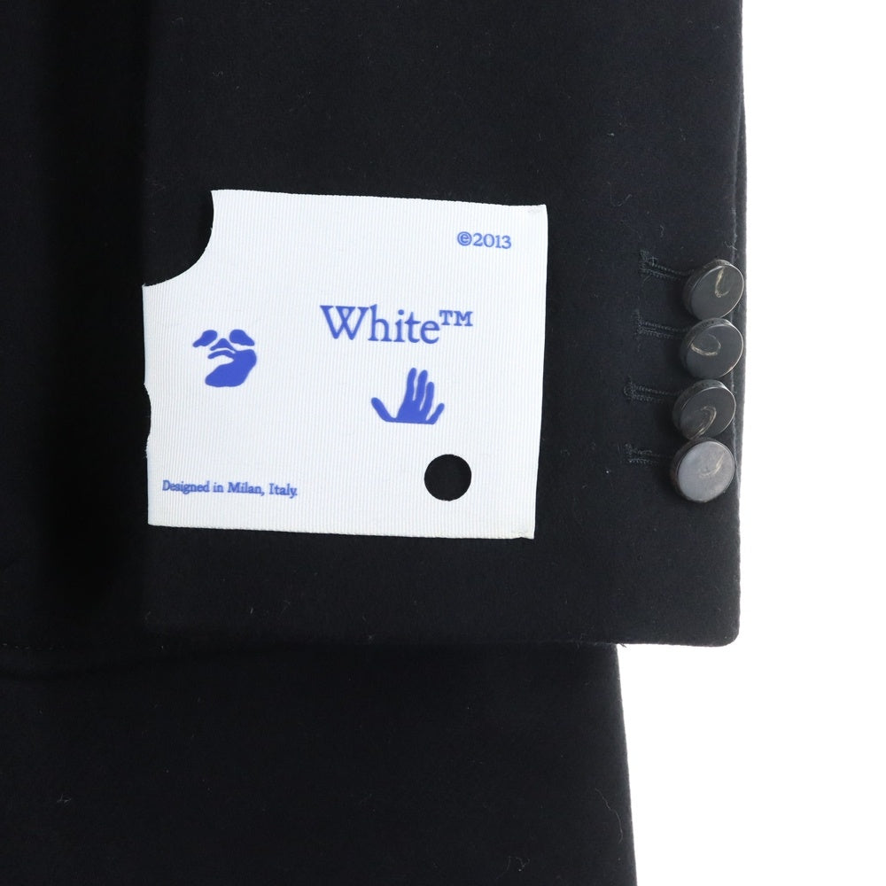 OFF-WHITE(オフホワイト) 20AW Long Double Breasted Coat ピークドラペル ウール混 ダブル ブレステッド ロング チェスターコート ブラック OMER003E20FAB0011001