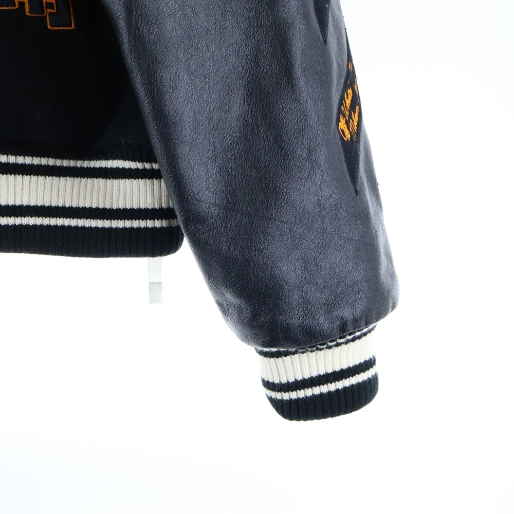 OFF-WHITE(オフホワイト) 21AW Leather Varsity Jacket ロゴワッペン 袖レザー切り替え バーシティジャケット スタジャン ブルゾン ブラック OMJA059F21LEA001