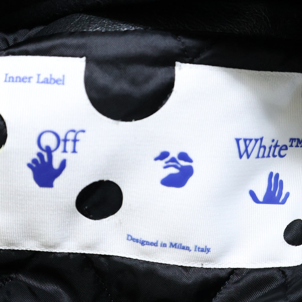 OFF-WHITE(オフホワイト) 21AW Leather Varsity Jacket ロゴワッペン 袖レザー切り替え バーシティジャケット スタジャン ブルゾン ブラック OMJA059F21LEA001