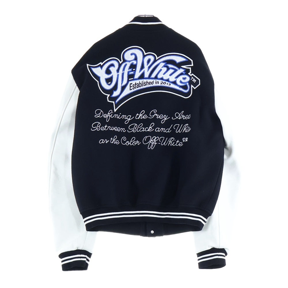 OFF-WHITE(オフホワイト) 23AW Logic Bomber Jacket ロゴワッペン 袖レザー切り替え ロジック ボンバージャケット スタジャン ブラック OMJA059G23LEA001