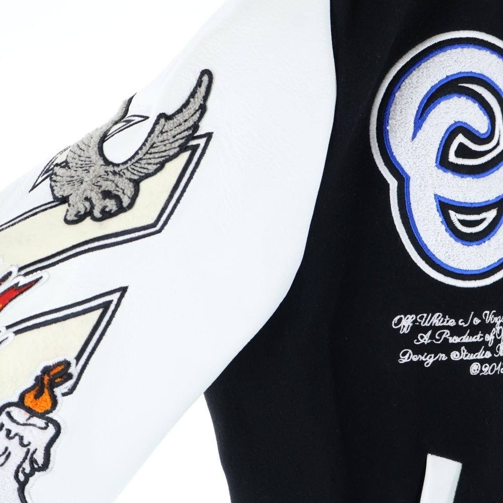 OFF-WHITE(オフホワイト) 23AW Logic Bomber Jacket ロゴワッペン 袖レザー切り替え ロジック ボンバージャケット スタジャン ブラック OMJA059G23LEA001