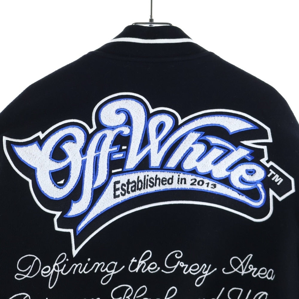 OFF-WHITE(オフホワイト) 23AW Logic Bomber Jacket ロゴワッペン 袖レザー切り替え ロジック ボンバージャケット スタジャン ブラック OMJA059G23LEA001