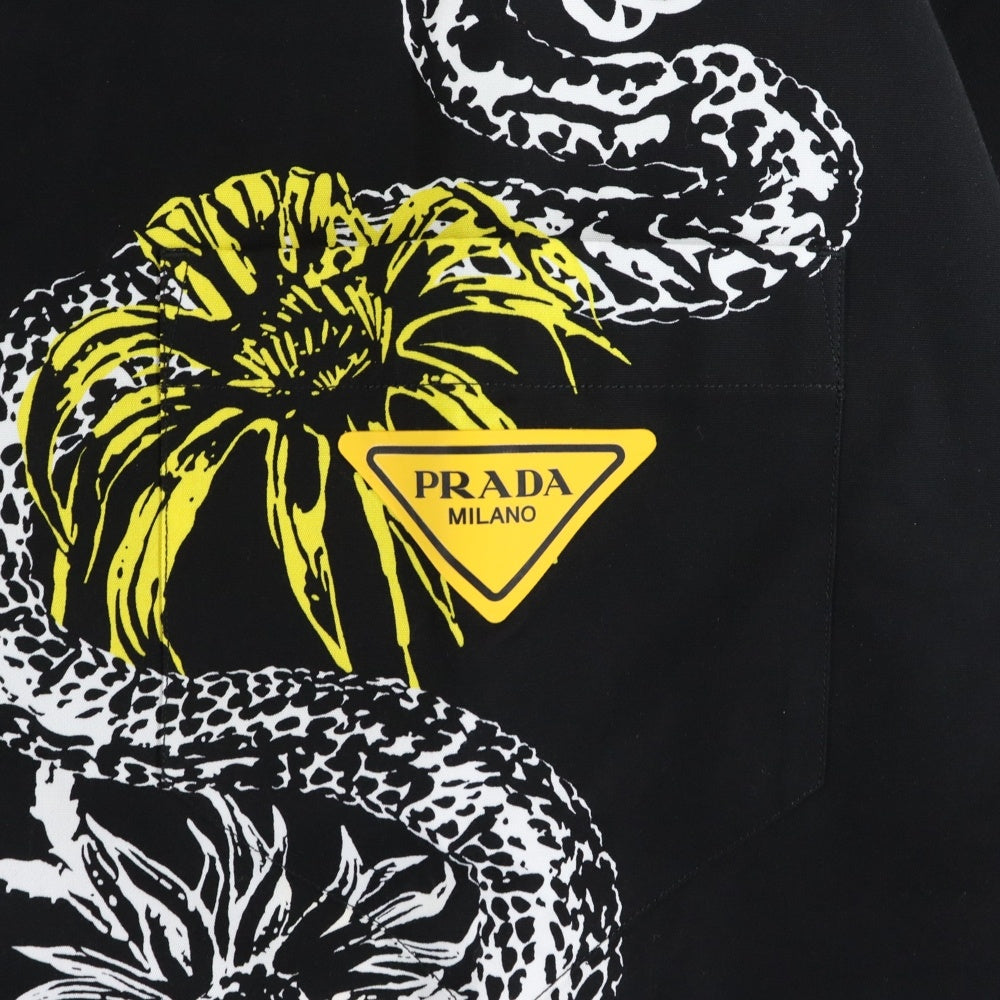 PRADA(プラダ) 23SS フロントトライアングルロゴ オープンカラー 半袖アロハシャツ ブラック UCS438 S231 4MM