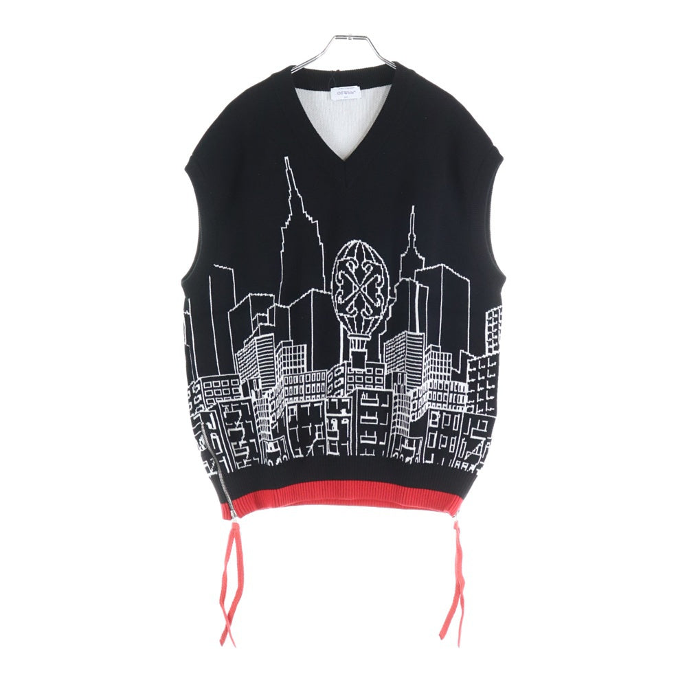 OFF-WHITE(オフホワイト) 24SS Embroidered Skyline Sleeveless Sweater エンブロイダリー スカイライン ノースリーブ Vネック ニットジレベスト ブラック/レッド OMHZ019S24KNI0011001