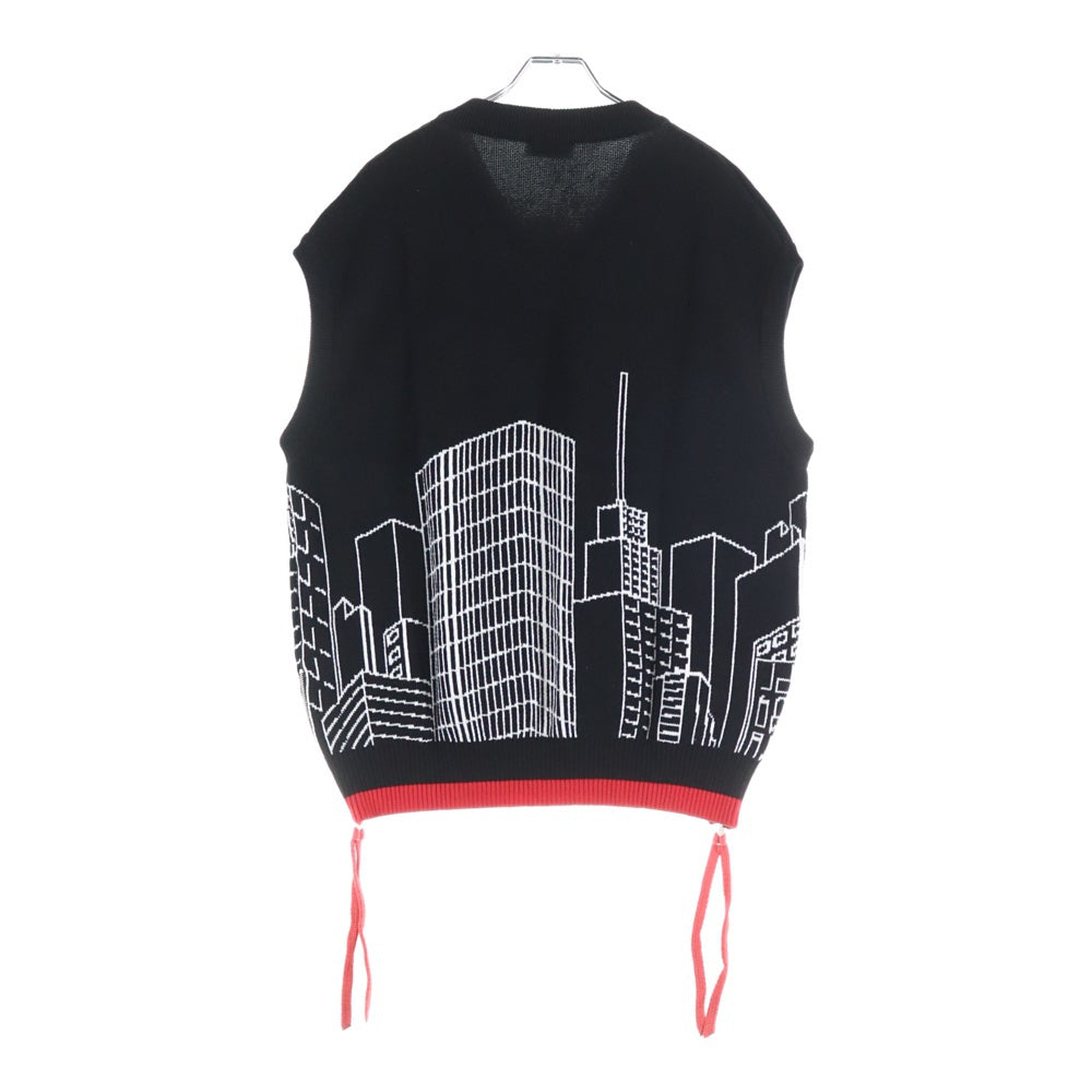 OFF-WHITE(オフホワイト) 24SS Embroidered Skyline Sleeveless Sweater エンブロイダリー スカイライン ノースリーブ Vネック ニットジレベスト ブラック/レッド OMHZ019S24KNI0011001