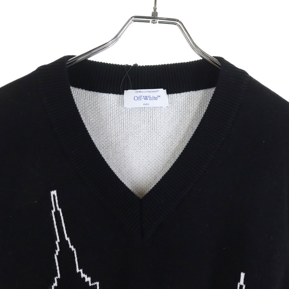OFF-WHITE(オフホワイト) 24SS Embroidered Skyline Sleeveless Sweater エンブロイダリー スカイライン ノースリーブ Vネック ニットジレベスト ブラック/レッド OMHZ019S24KNI0011001