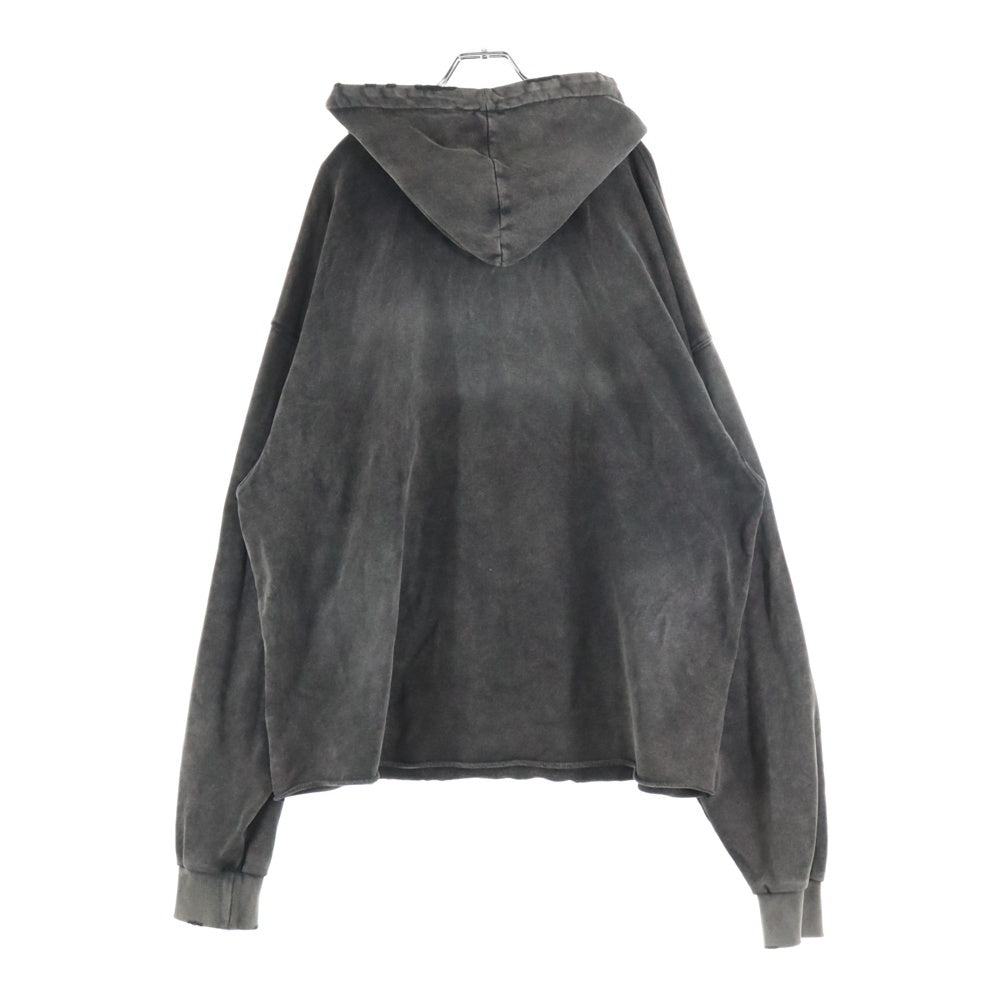 NO/FAITH STUDIOS(ノーフェイスストゥディオス) 24AW LOOSE FIT HOODIE ダメージ加工 フロントプリント Vネック プルオーバー ルーズフィット スウェットパーカー フーディ ブラック