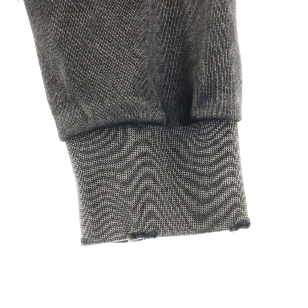 NO/FAITH STUDIOS(ノーフェイスストゥディオス) 24AW LOOSE FIT HOODIE ダメージ加工 フロントプリント Vネック プルオーバー ルーズフィット スウェットパーカー フーディ ブラック
