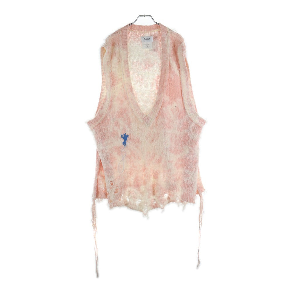 doublet(ダブレット) 22SS RECYCLE COTTON BLEACHED VEST リサイクル コットン ブリーチド ニット ベスト ピンク 22SS43KN68