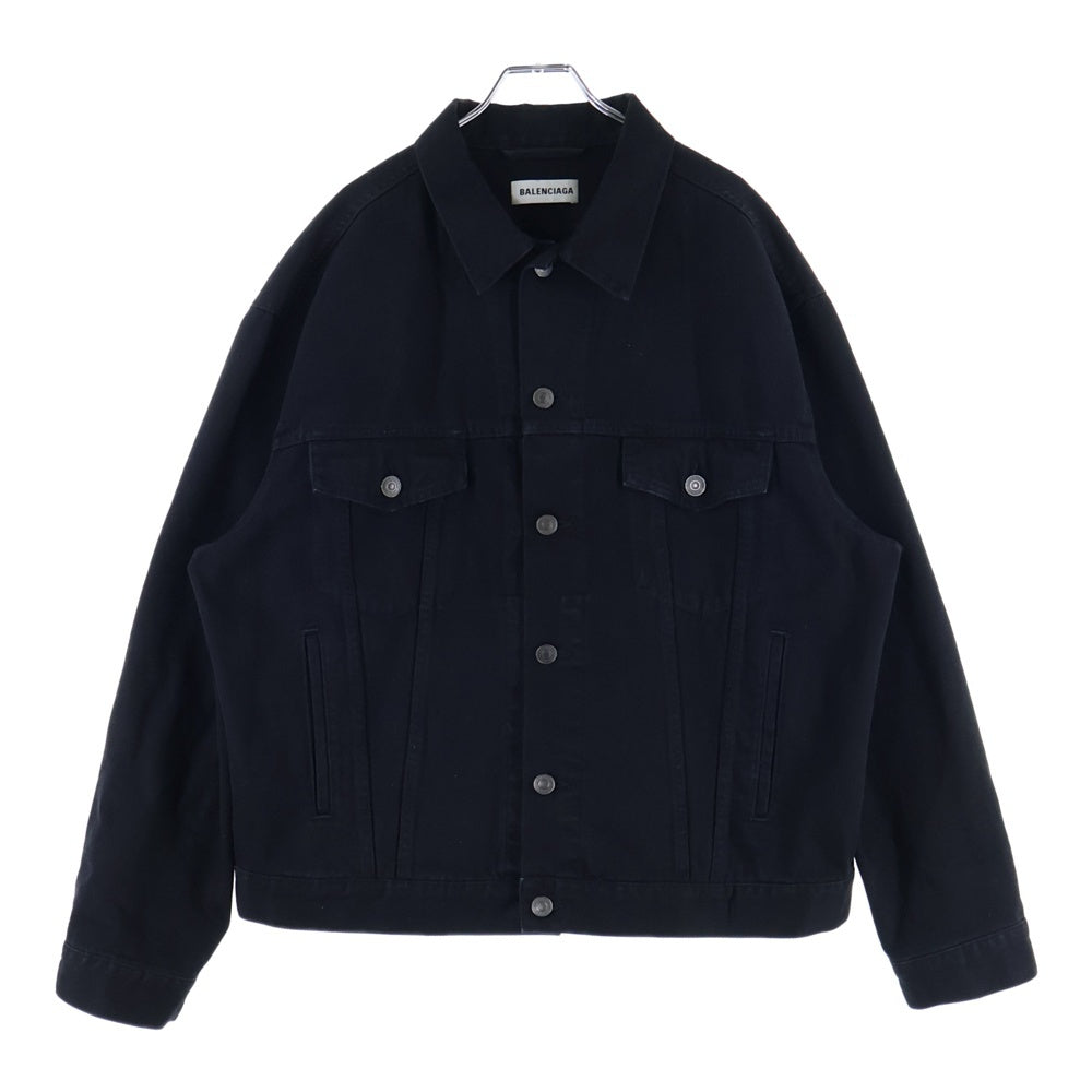 BALENCIAGA(バレンシアガ) ラインストーン装飾バックロゴデニムジャケット レディース ブラック 571449 TEW35