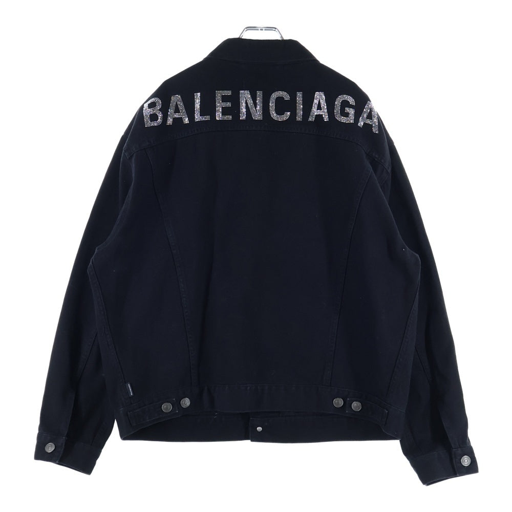 BALENCIAGA(バレンシアガ) ラインストーン装飾バックロゴデニムジャケット レディース ブラック 571449 TEW35