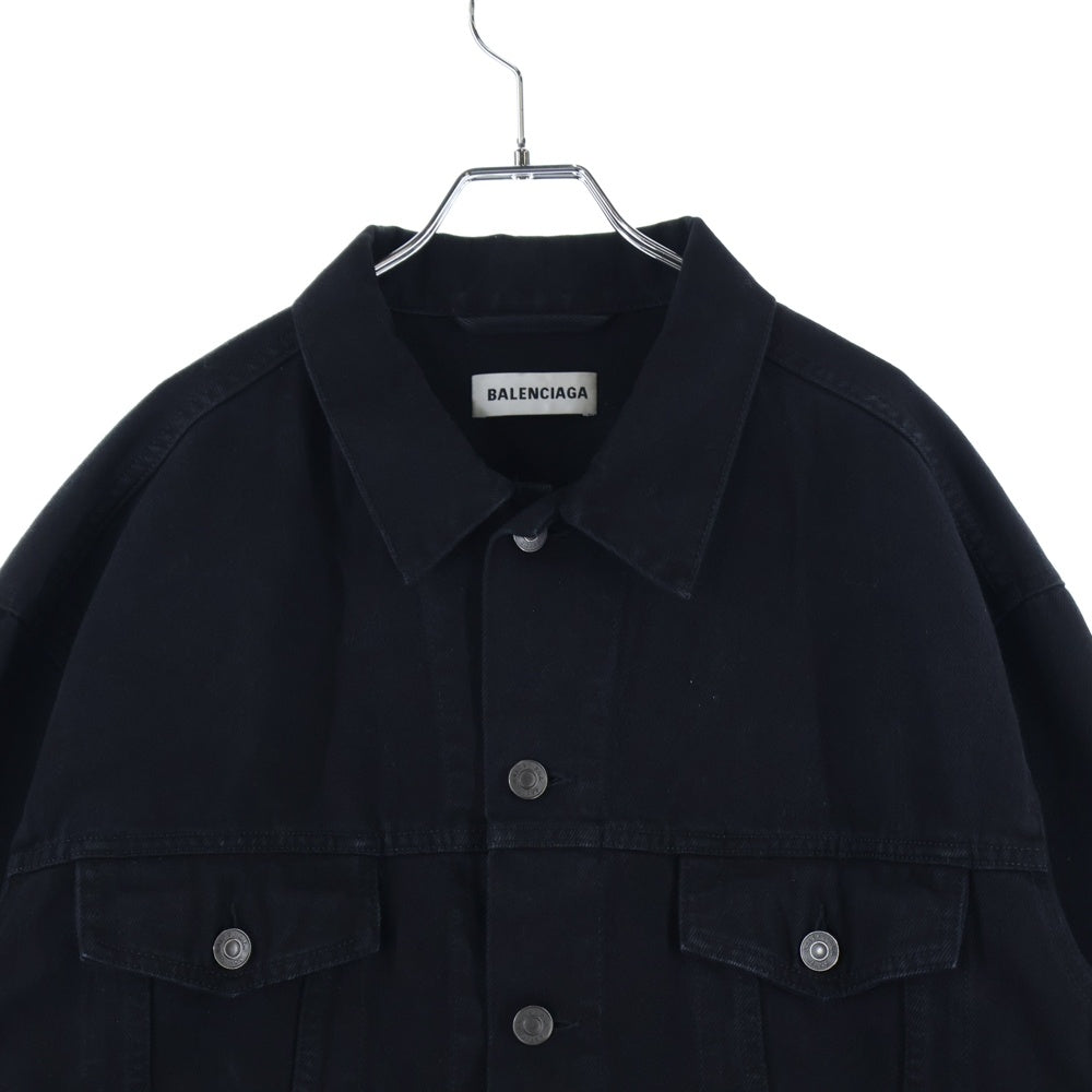 BALENCIAGA(バレンシアガ) ラインストーン装飾バックロゴデニムジャケット レディース ブラック 571449 TEW35