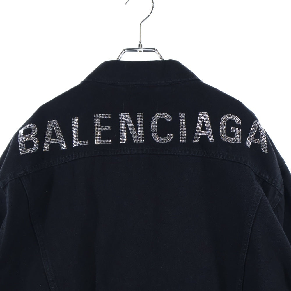 BALENCIAGA(バレンシアガ) ラインストーン装飾バックロゴデニムジャケット レディース ブラック 571449 TEW35