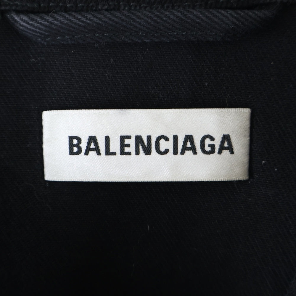 BALENCIAGA(バレンシアガ) ラインストーン装飾バックロゴデニムジャケット レディース ブラック 571449 TEW35