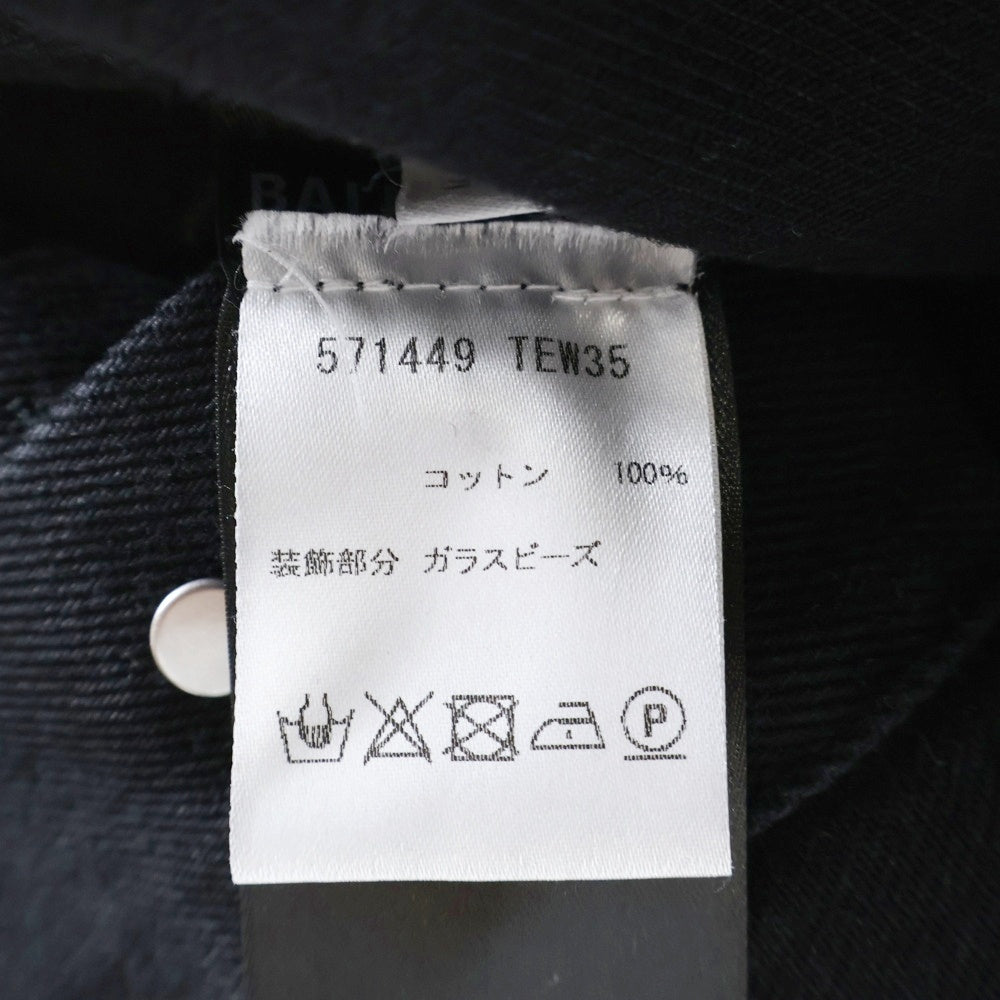BALENCIAGA(バレンシアガ) ラインストーン装飾バックロゴデニムジャケット レディース ブラック 571449 TEW35