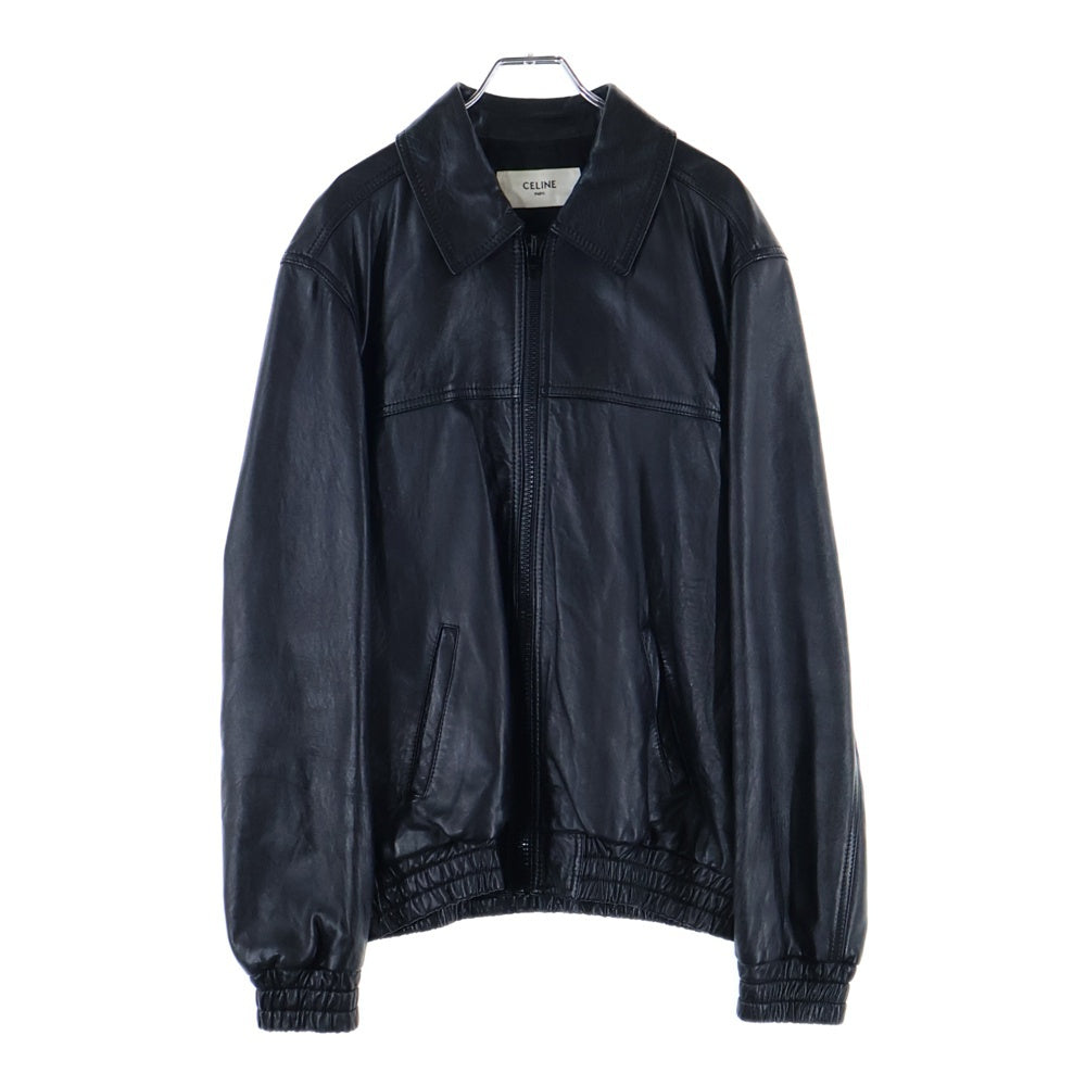 CELINE(セリーヌ) 23SS PARANOIR CITY CELINE EMBROIDERED BLOUSON ロゴ ラインストーン レザージャケット ブラック 2EF22577H
