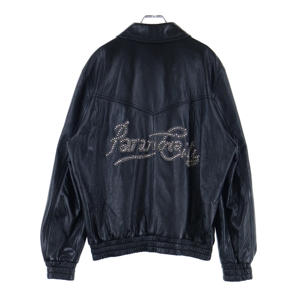 CELINE(セリーヌ) 23SS PARANOIR CITY CELINE EMBROIDERED BLOUSON ロゴ ラインストーン レザージャケット ブラック 2EF22577H