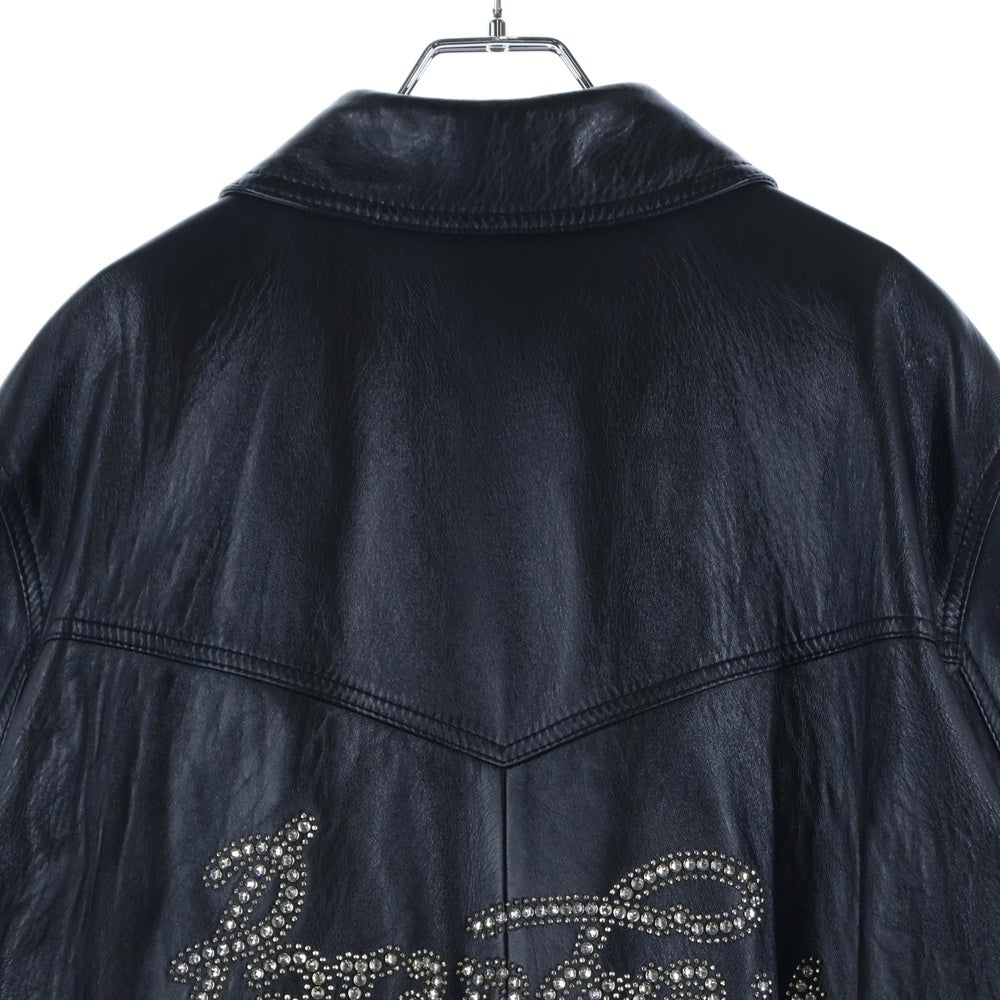 CELINE(セリーヌ) 23SS PARANOIR CITY CELINE EMBROIDERED BLOUSON ロゴ ラインストーン レザージャケット ブラック 2EF22577H