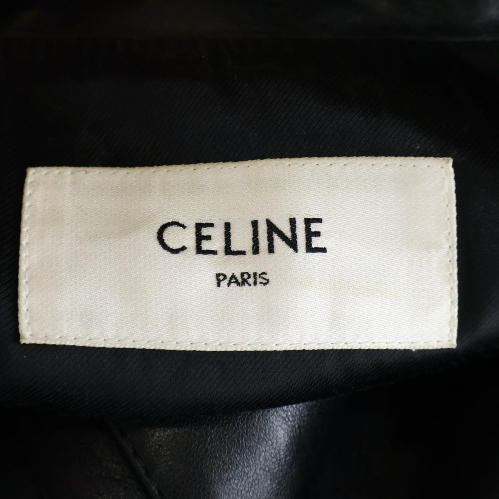 CELINE(セリーヌ) 23SS PARANOIR CITY CELINE EMBROIDERED BLOUSON ロゴ ラインストーン レザージャケット ブラック 2EF22577H