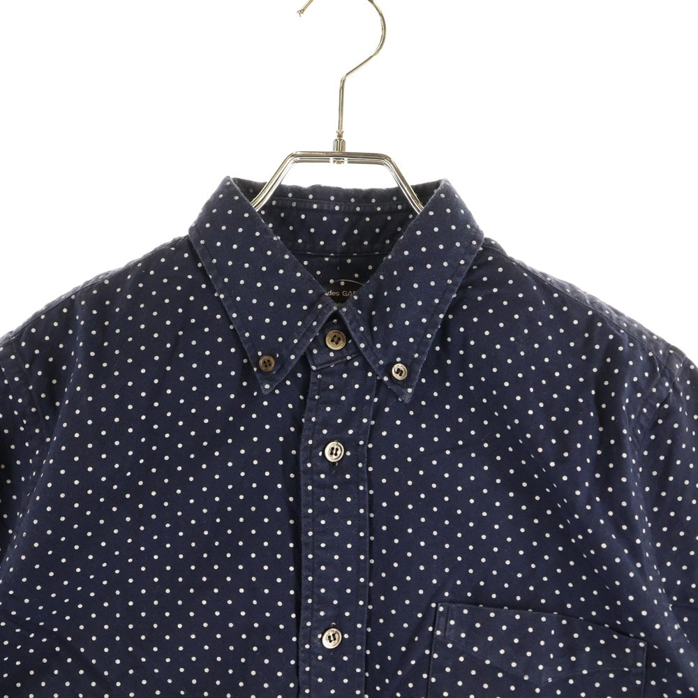 COMME des GARCONS HOMME(コムデギャルソンオム) 14SS ドット柄 総柄 コットン ボタンダウン 半袖シャツ ネイビー HM-B024 AD2013