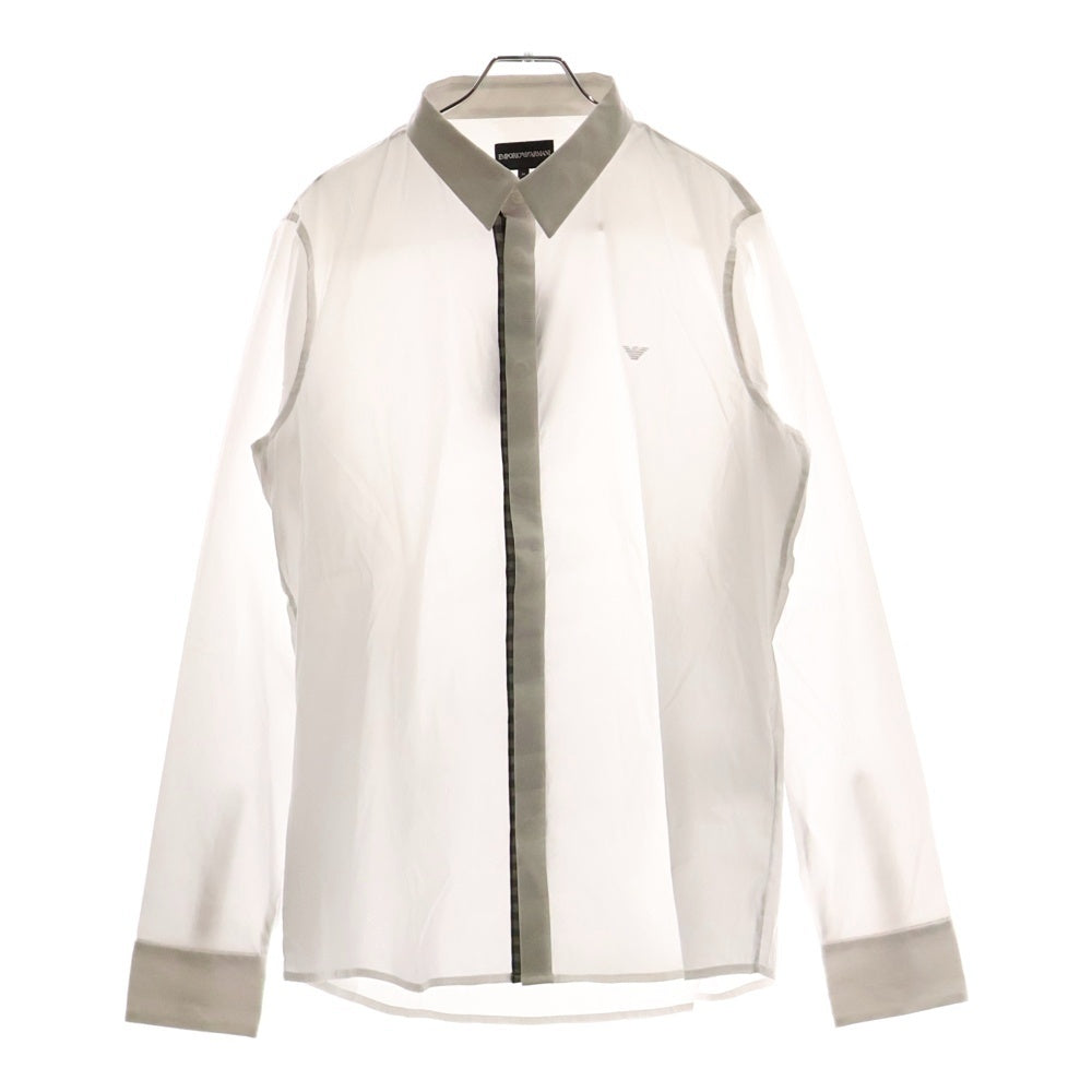 EMPORIO ARMANI(エンポリオアルマーニ) フロント チェック切り替え ロングスリーブ 長袖シャツ ホワイト