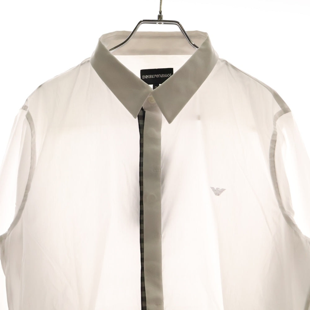 EMPORIO ARMANI(エンポリオアルマーニ) フロント チェック切り替え ロングスリーブ 長袖シャツ ホワイト