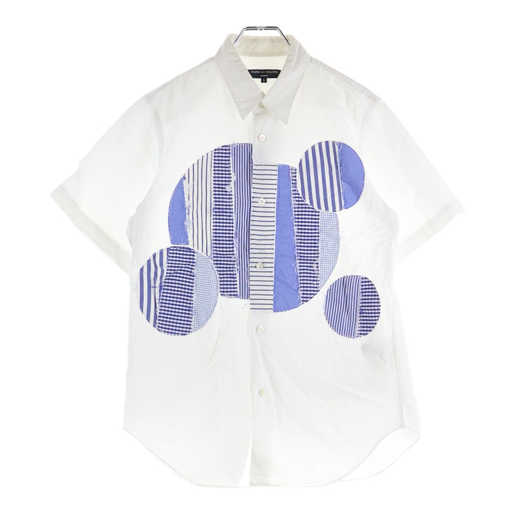 COMME des GARCONS HOMME(コムデギャルソンオム) 15SS AD2015 ストライプ パッチワーク 半袖シャツ ホワイト/ブルー HQ-B034