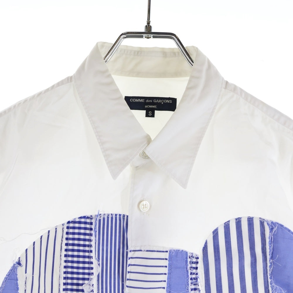 COMME des GARCONS HOMME(コムデギャルソンオム) 15SS AD2015 ストライプ パッチワーク 半袖シャツ ホワイト/ブルー HQ-B034