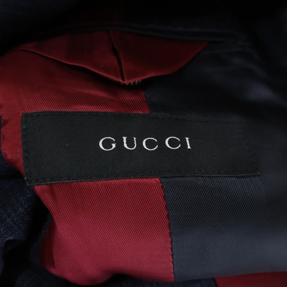 GUCCI(グッチ) チェック ウール 2B シングル テーラードジャケット ネイビー
