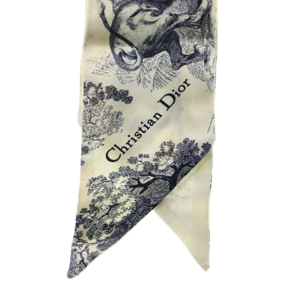 Christian Dior(クリスチャンディオール) ミッツァ ツイリー ロゴ シルク スカーフ 花柄 ホワイト