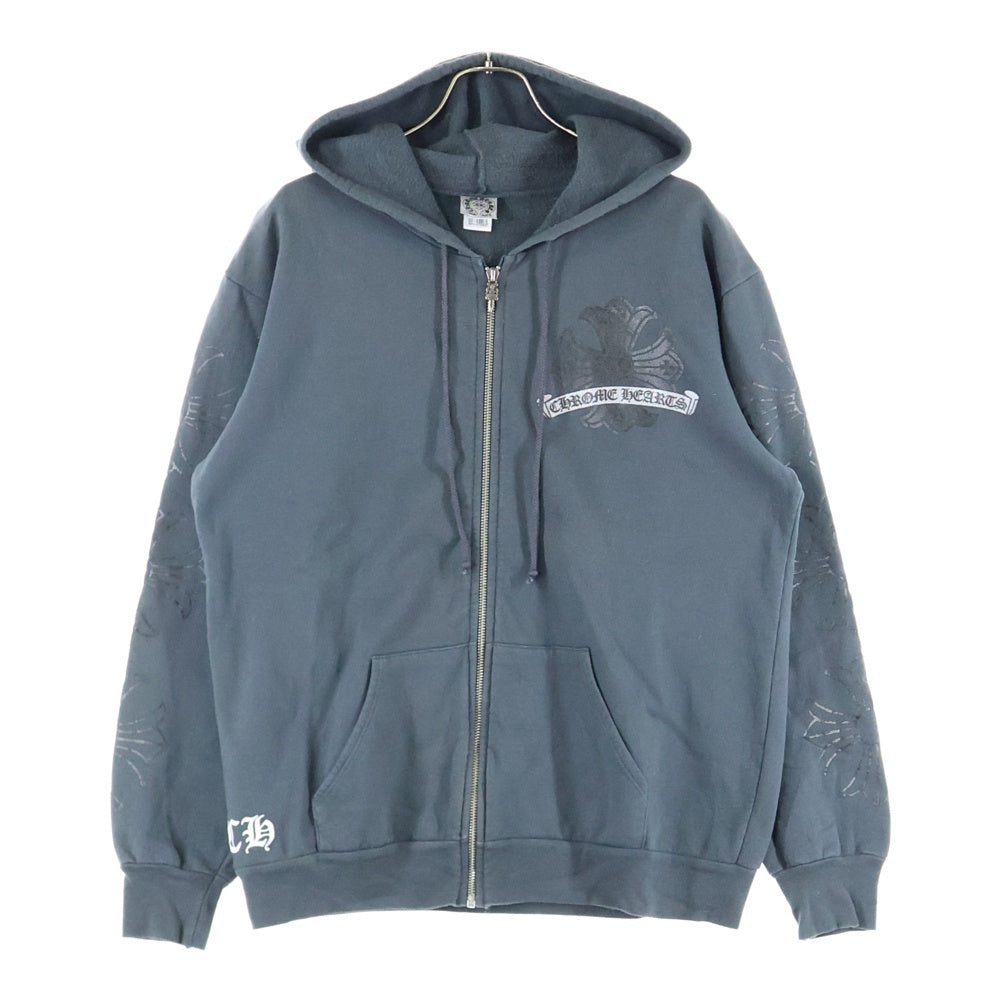 CHROME HEARTS(クロムハーツ) OLD CH PLUS 袖CHプラスプリント スウェット ジップパーカー グレー