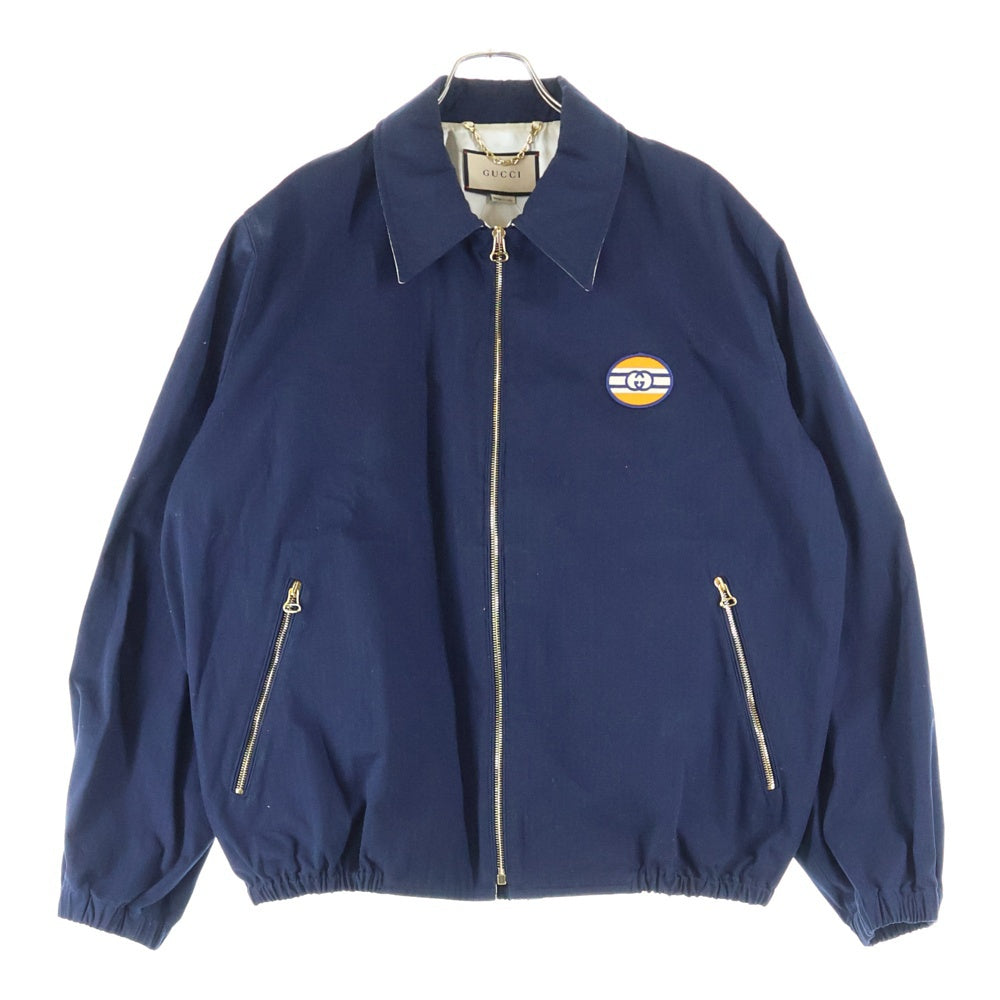 GUCCI(グッチ) 21AW ロゴワッペン コットン ジップアップ ハリントンジャケット ネイビー 654837