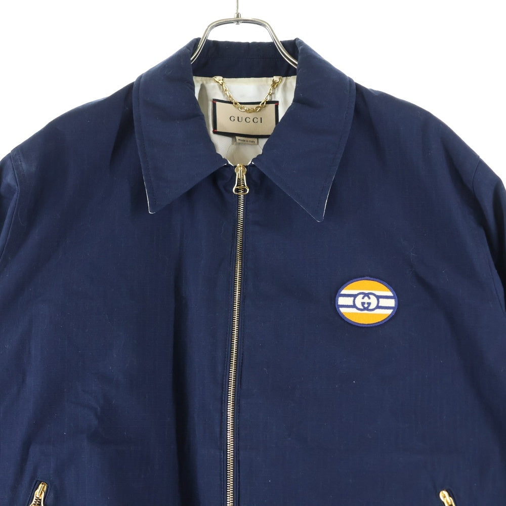 GUCCI(グッチ) 21AW ロゴワッペン コットン ジップアップ ハリントンジャケット ネイビー 654837
