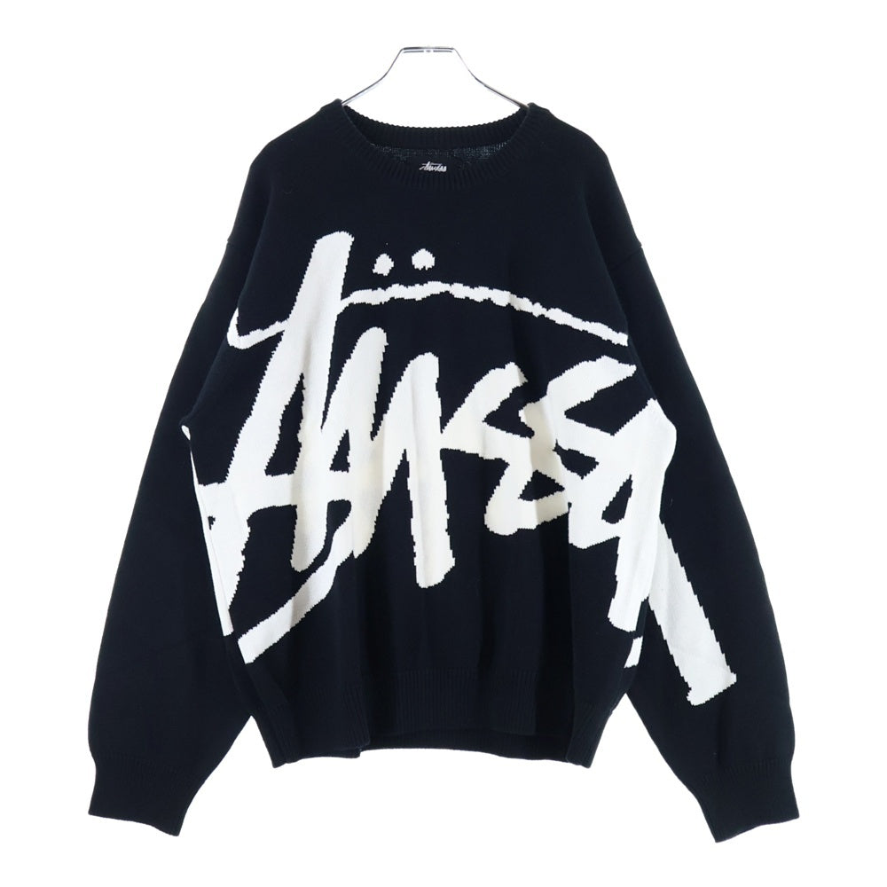 STUSSY(ステューシー) 22AW STOCK SWEATER ストック 両面ロゴ コットン ニットセーター ブラック/ホワイト 117152